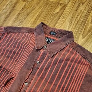 Vintage Western Shirt Men Medium Maroon Infrared Striped Long Sleeve Rodeo